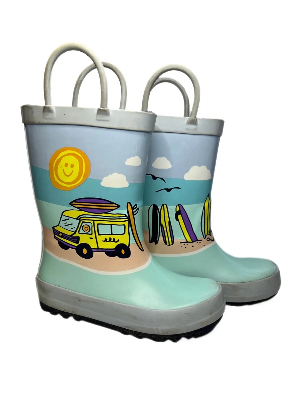 Cat & Jack Beach Surf Van Rain Boots Kids Size 8 Waterproof Rubber Easy Pull On